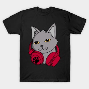 British Shorthair Cat's Headphones T-Shirt